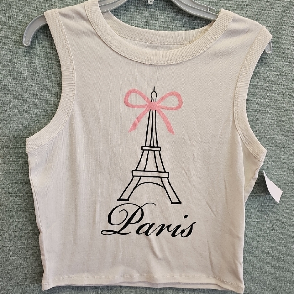 NWT Threads On 9th Paris Eiffel Tower Pink Bow Tank Top Juniors Size 3X